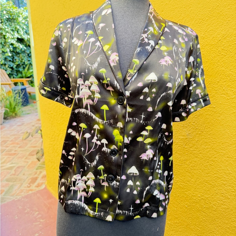 Fleur du Mal Black and Purple Etheral Mushroom Print Pajama Top-small